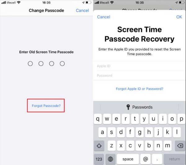 Sammuta näyttöaika Apple ID:n kautta asetuksissa
