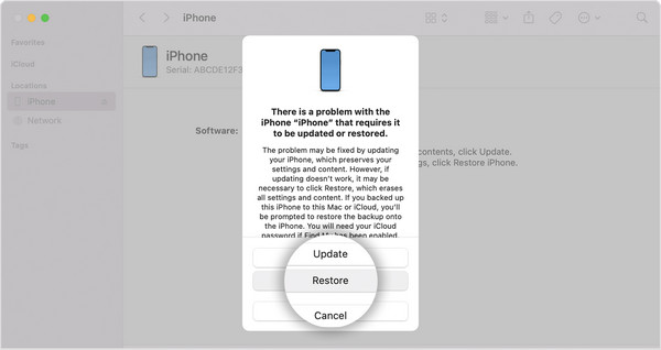 MacOS Finder восстановить iPhone
