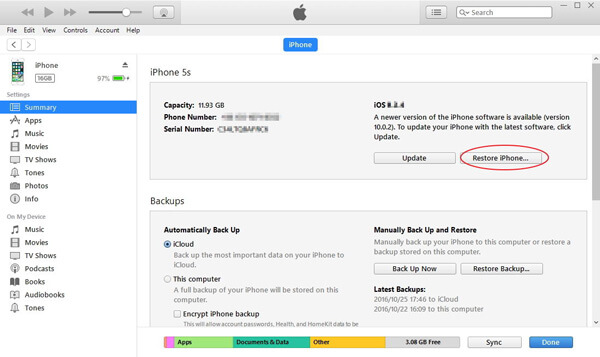 Restaurar a la configuración de fábrica iTunes