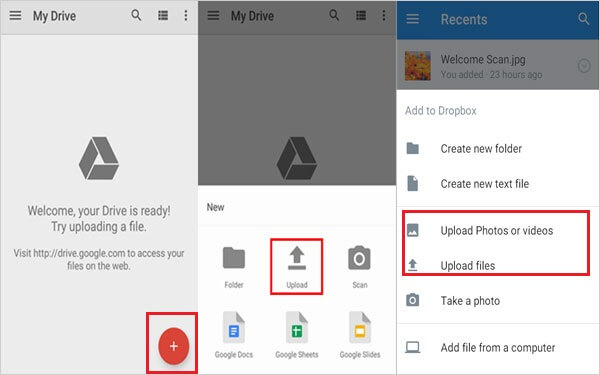 Upload Android-filer til Google Drev