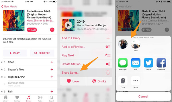 Airdrop iPhone Music su iPhone