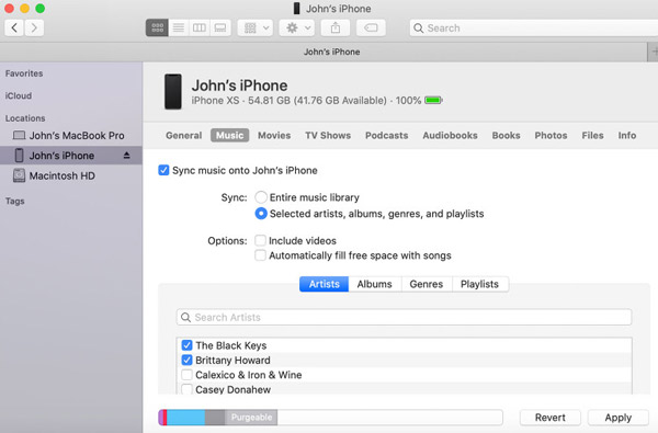 Sincronizza musica da iPhone a iPhone Finder