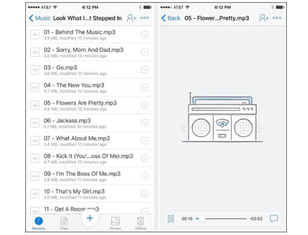 Transferir música do iPhone para o iPhone Dropbox