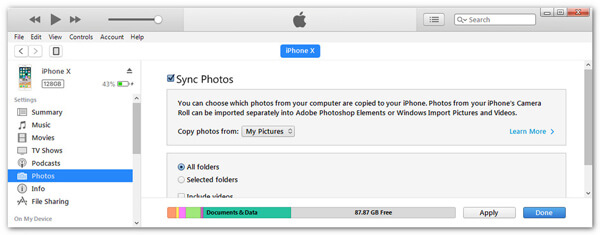 Sincronize fotos com o iTunes