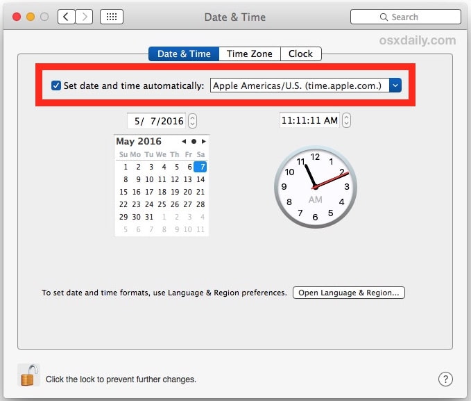 MacOS datum och tid inställd