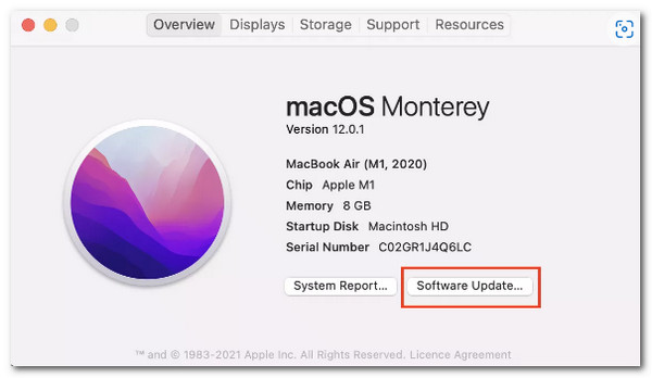 Botón de actualización de software de MacOS