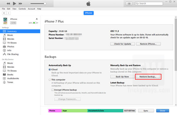 Restore Backup From iTunes
