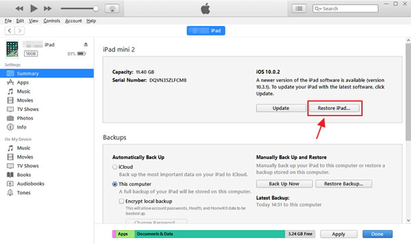 Restore pad itunes