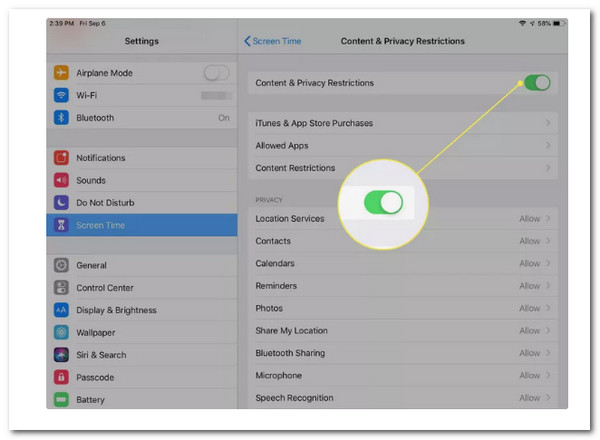 iPad Content Privacy Restrictions Toggle On