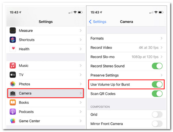 IOS Camera Gebruik Volume hoger voor Burst