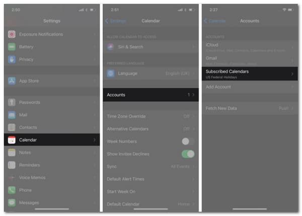 iOS Settings Subscribed Calendars