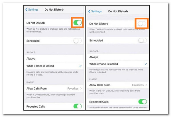 Configuración de iOS No molestar Activado Desactivado