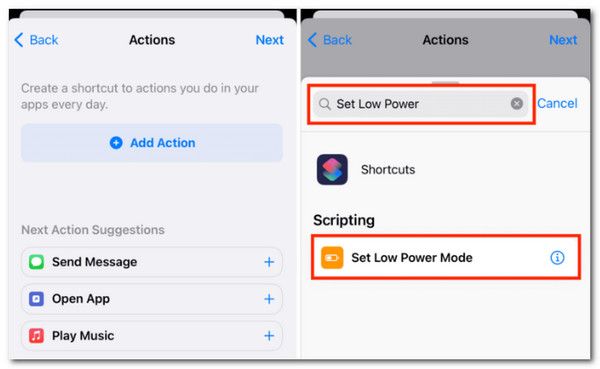 iOS Actions Set Low Power