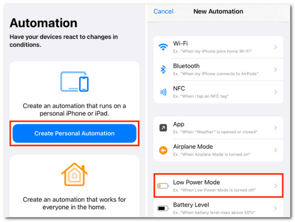 Tryb niskiego zużycia energii automatyzacji iOS