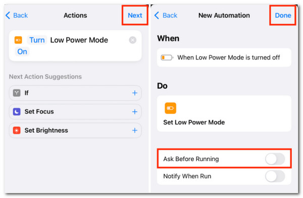 iOS New Automation Fråga före körning