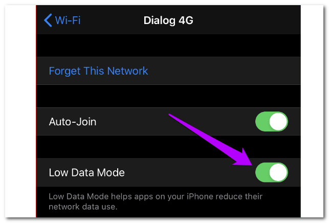 IOS Dialog 4G Modo de baixo nível de dados