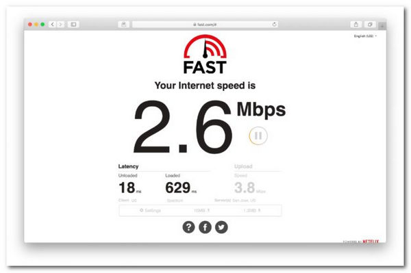 Internet Speed Test Results on Mac