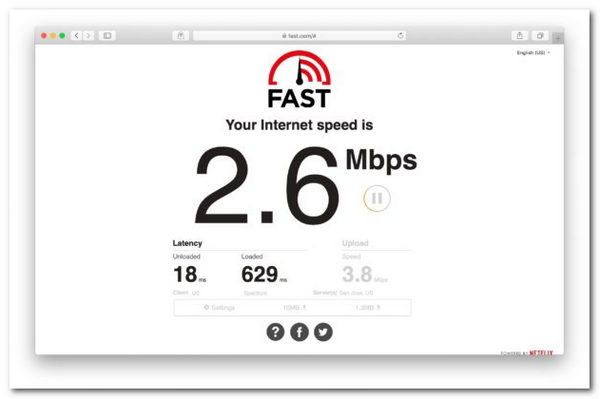 Resultados do teste de velocidade da Internet no Mac