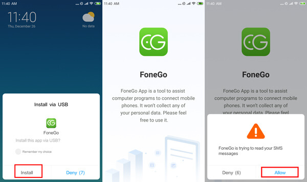 Permitir permisos de instalación de Fonego