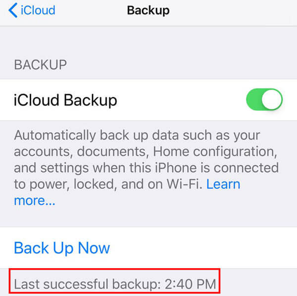 Controlla il backup di iCloud
