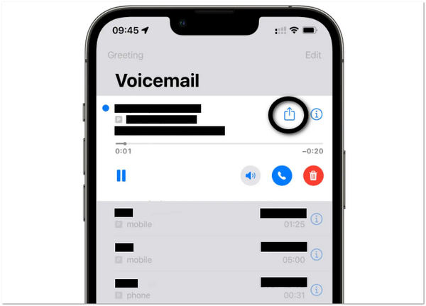 Salvar correios de voz no iPhone Compartilhar