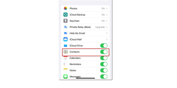 iCloud Włącz kontakty iPhone