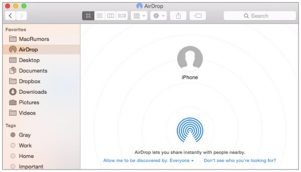 Synkronisera kontakter från iPhone till Mac med Airdrop