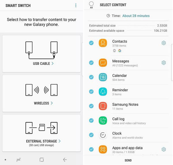 Передача приложения Smart Switch