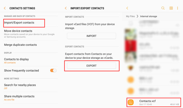 Экспортировать контакты как Vcard