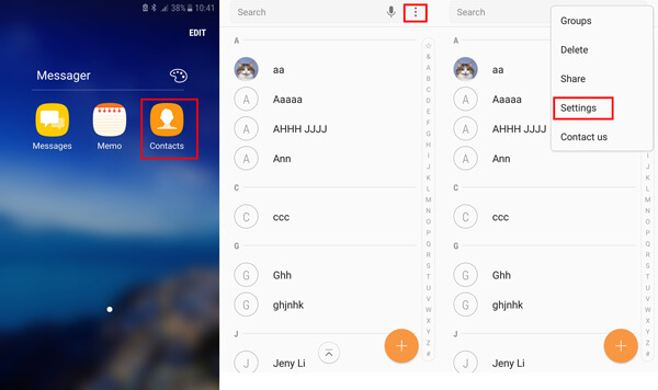 Seleccione la configuración de contactos Android