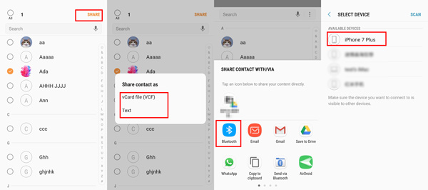 Invia contatti da Android Bluetooth