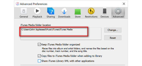 Keresse meg az iTunes Media Folder oldalt