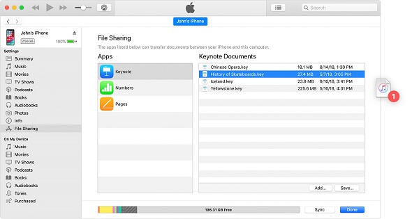 File manager di iTunes per iPhone