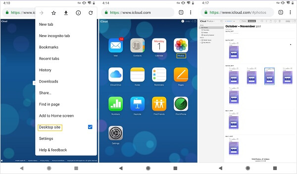 Acceda a fotos de icloud en el navegador de Android