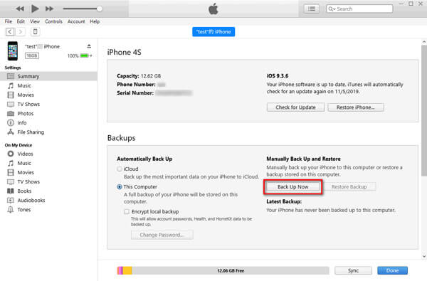 backup di iTunes