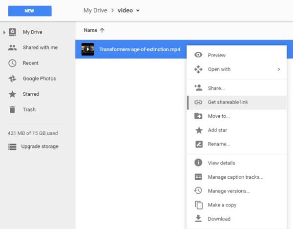 Siirrä video Google Drivessa