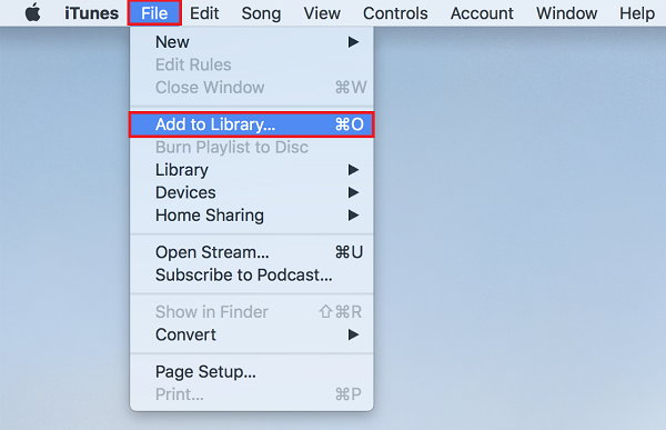 iTunes Lisää tiedosto kirjastoon