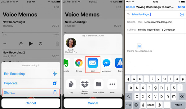 Share voice memos to computer iTunes email