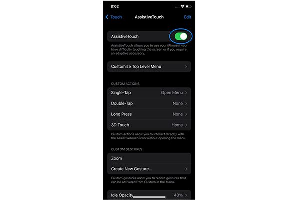 Desativar o bloqueio automático no iPhone Assistive Touch