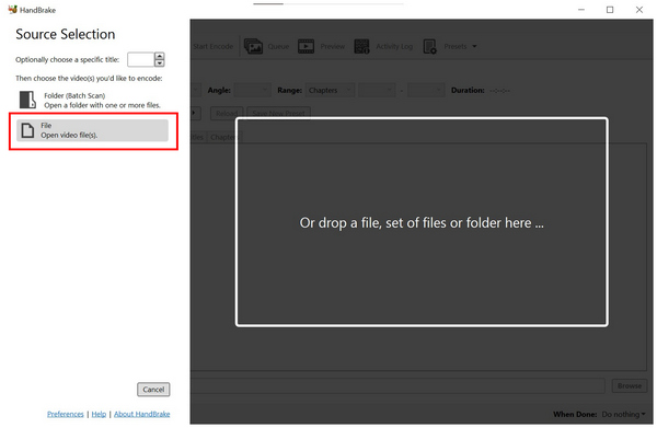 HandBrake Add File Button