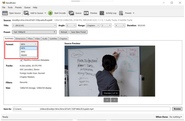 HandBrake Select Format MP4