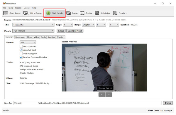 HandBrake Start Encode Button