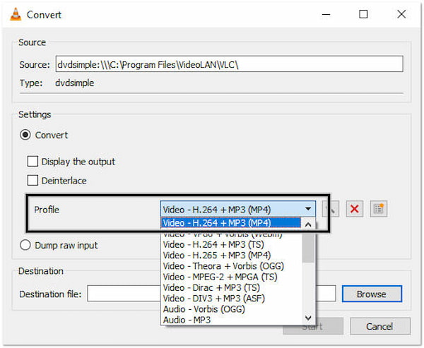 Scegli MP4 nel menu a discesa del profilo