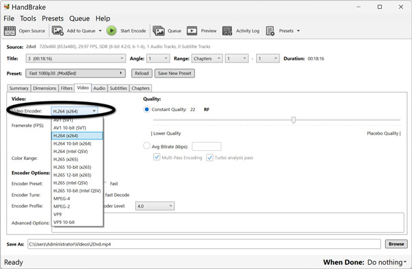 Handbrake Video Coedc Output