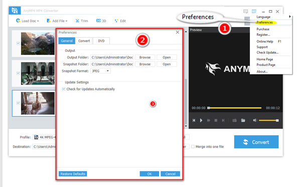 MP4 Converter Preferences