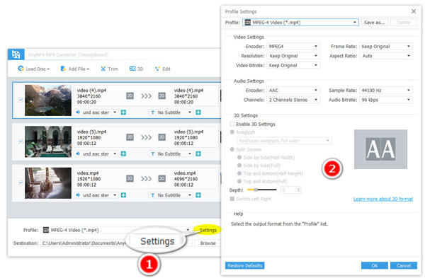 Output Video Profile Settings