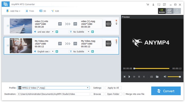 Add Video Files to MTS Converter