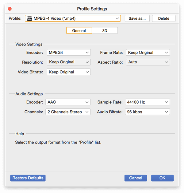 Output settings