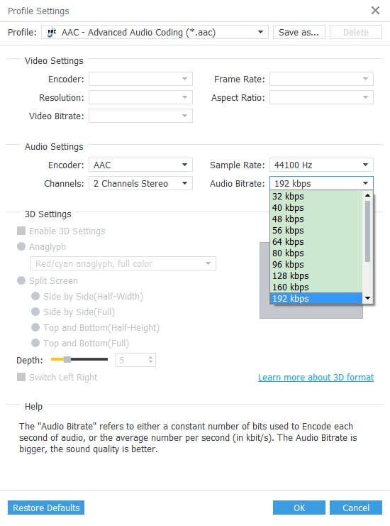 Set output settings