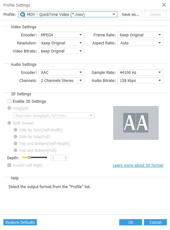 Set output settings